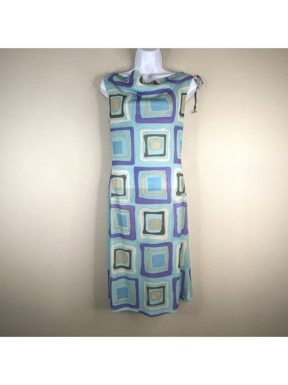 Vintage Y2K Just In Time Dress Small Scoop Neck Mod Geometric Shift Bow Detail